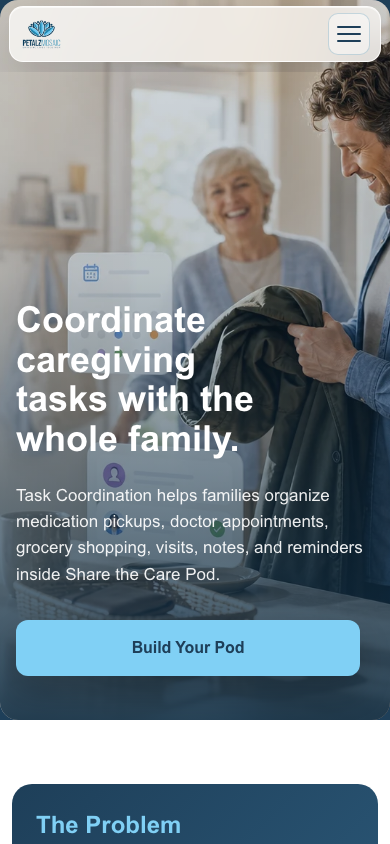 Petalz Mosaic mobile Task Coordination feature page preview